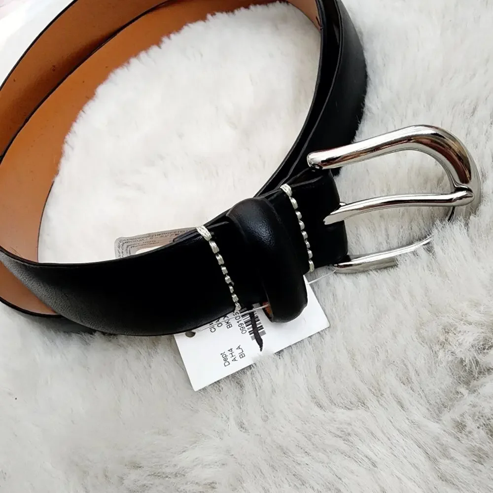 J.Crew Men's NEW Black Italian Leather Dress Belt Round Buckle Size 42